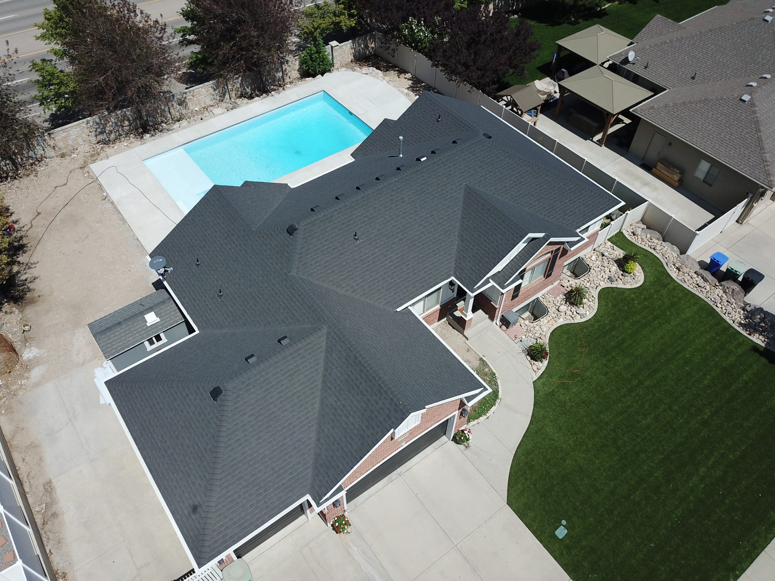 Aerial shot of residential house, New reroof, Utah